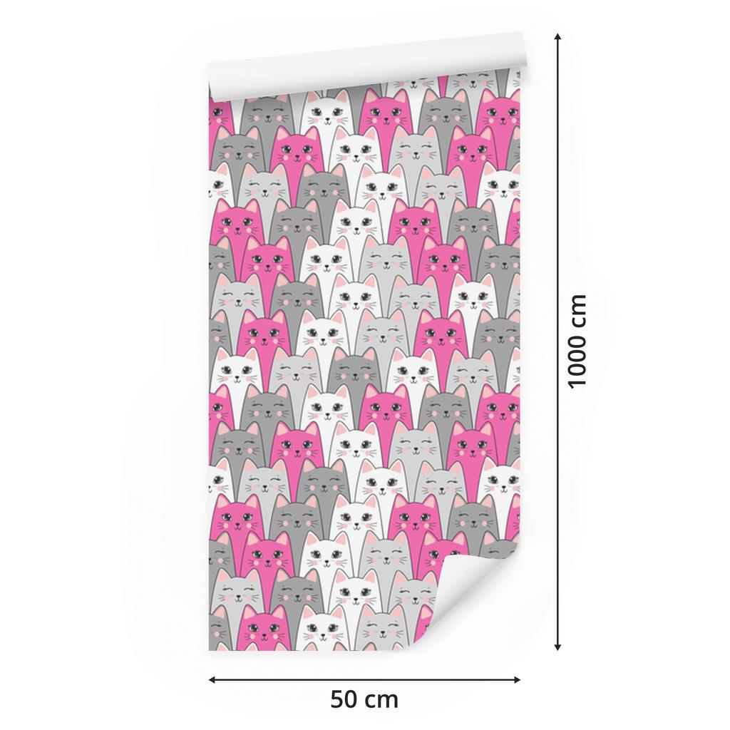 Wallpaper Multicolored Kittens for Living Room and Bedroom 50x1000