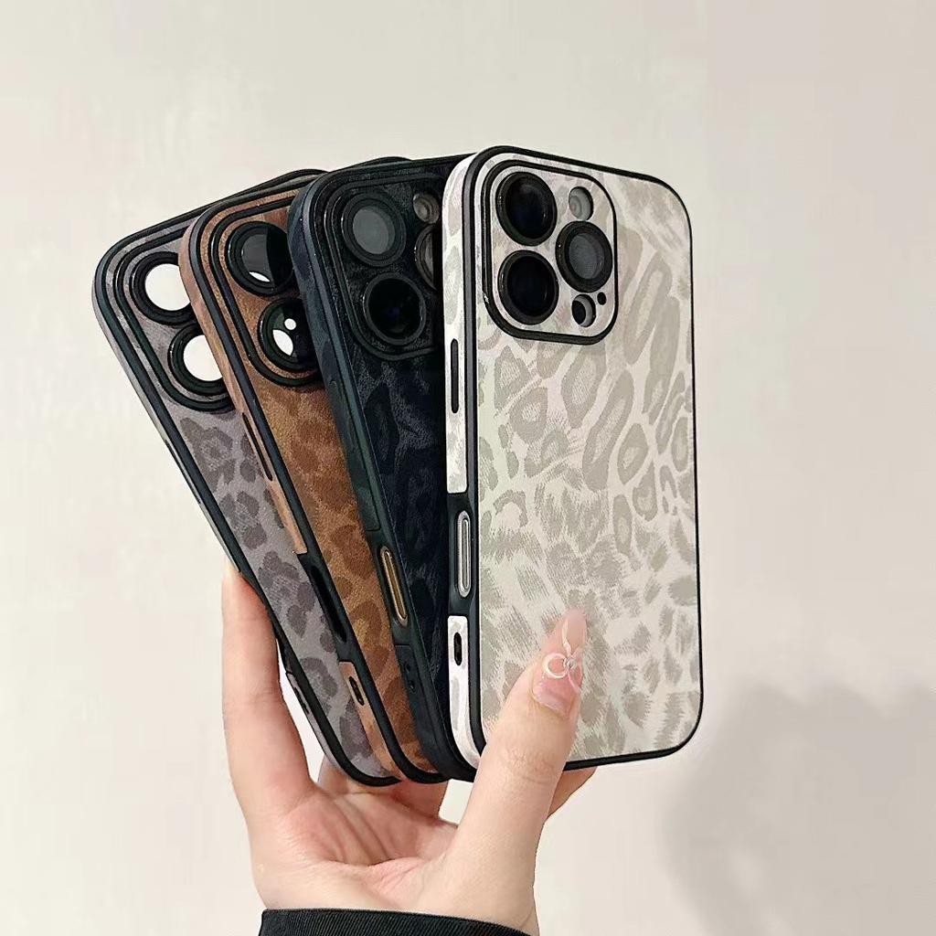Leopard Print Leather Pattern Mobile Phone Case Suitable for IPhone 16 Protective Case 15promax Apple 15 with Lens Film