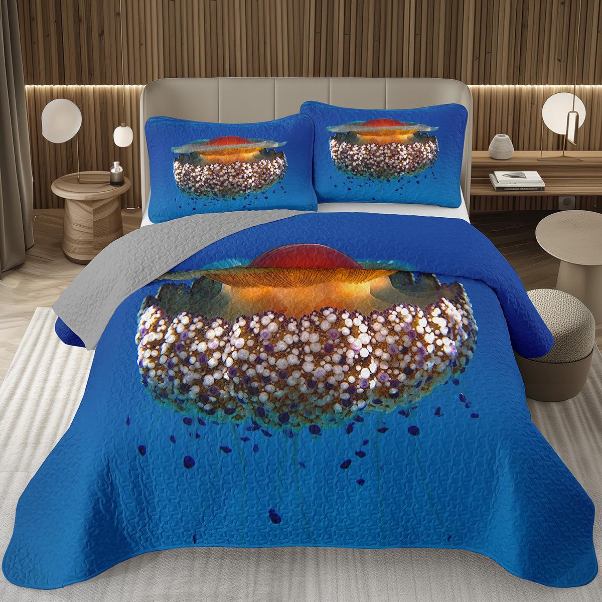 

Jellyfish Quilt Set Underwater Animal Quilted Coverlet Ocean Theme Reversible Bedspread 2/3 Pieces Twin Full Queen King Bedding EU Single(135*200cm)3pcs