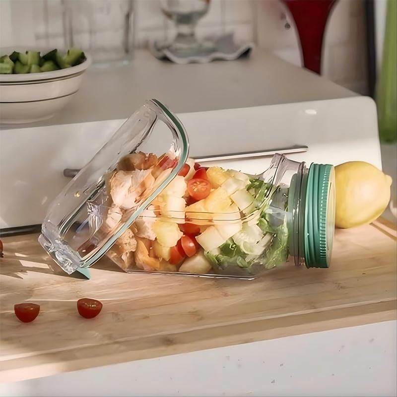 Salad Jar,Mason Jar Salad Container With Side Opening, Dressing Bowl, Sauce Compartments, Microwave-Safe, Freezer And Dishwasher