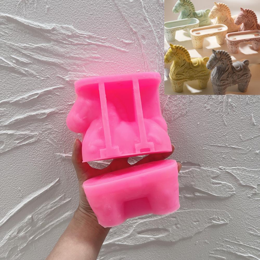 Horse Shape Hollow Candle Holder Silicone Mold Concrete Plaster Candlestick Mold Epoxy Resin Horse Candle Holder for Candle Jar 13.2-11.7-4.8CM