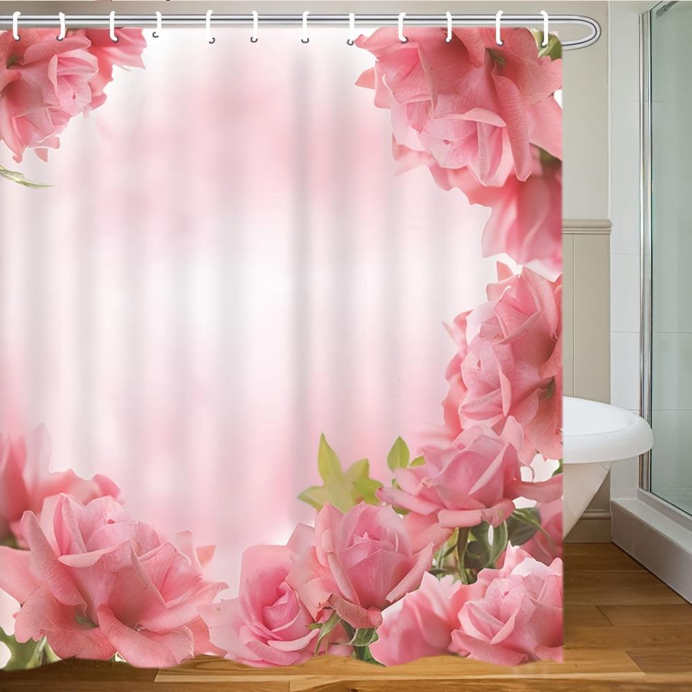

1-Piece Elegant Rose Pattern Shower Curtain - Rustic Polyester Fabric, 12 Hook And Loop, Machine Washable, Stain Resistant W60H190(CM)-1 Pcs