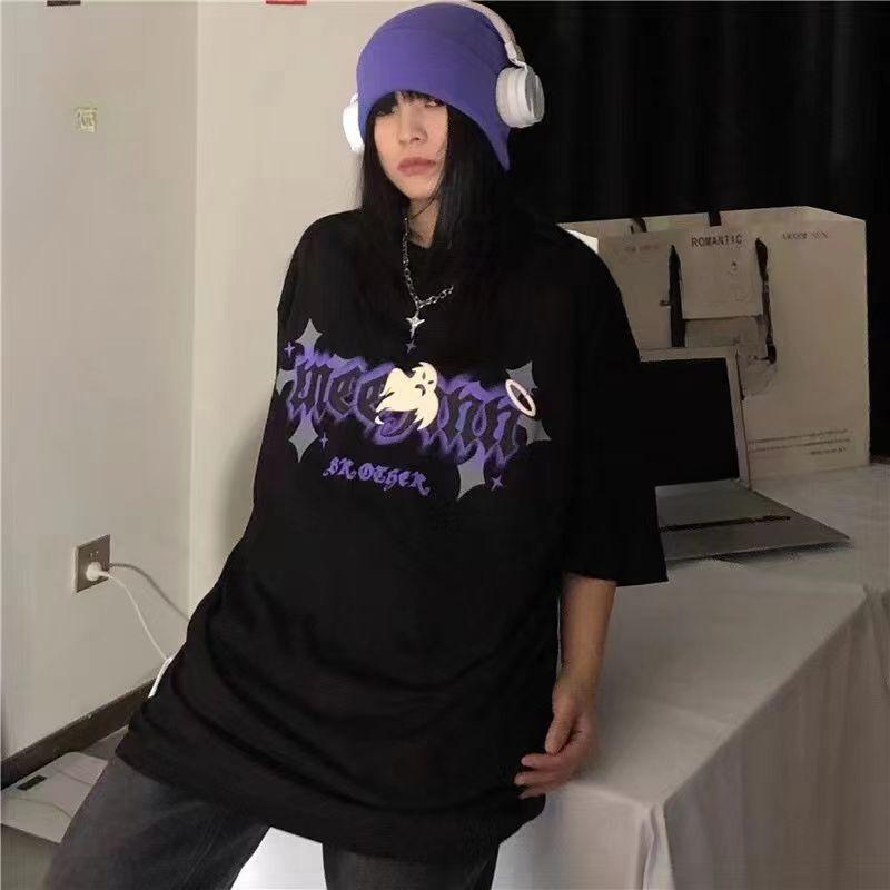 Amerikanischer Hip Hop High Street T-Shirts Mode Sommer Trendig Retro Parodie Bedrucktes Kurzarm T-Shirt lässig Locker schwarz y2k Oberteile