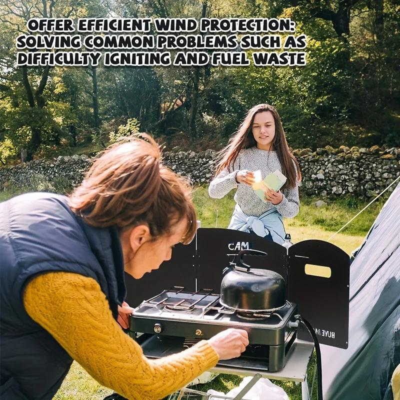 4-Sided Windproof Camping Windbreak Screen for Outdoor Cooking & BBQ - Foldable Portable Design with Spice Storage Shelf
