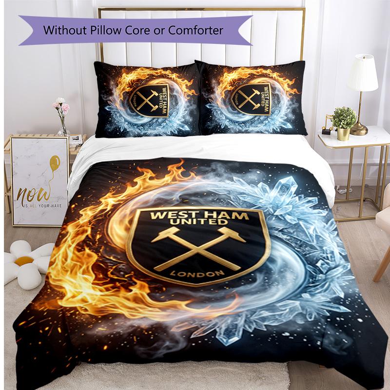 Set Lenzuola Stampato West Ham United Football 3 Pezzi, Comodo Set Copripiumino per Camera da Letto Amico della Pelle