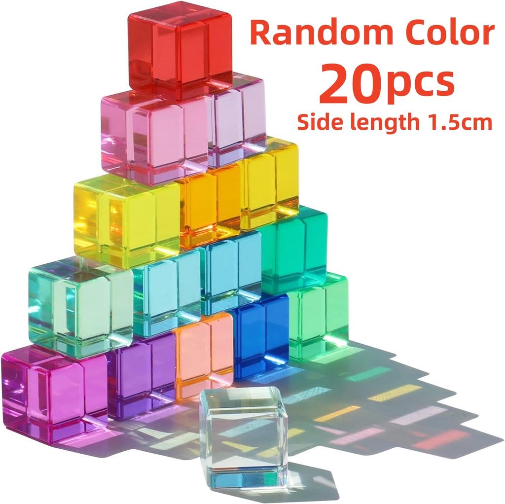 20-98pcs Rainbow Crystal Acrylic Cube Stacked Gemstone Blocks for Children To Learn Color Sensory Building Blocks