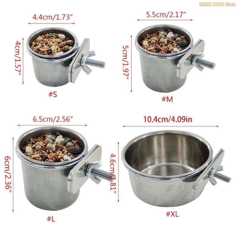 K1AE Pet Parrot Feeding Drinking Cup Stainless Steel Parrot Feeder with Clamp Holder for Cockatiel Conure Budgies Parakeet
