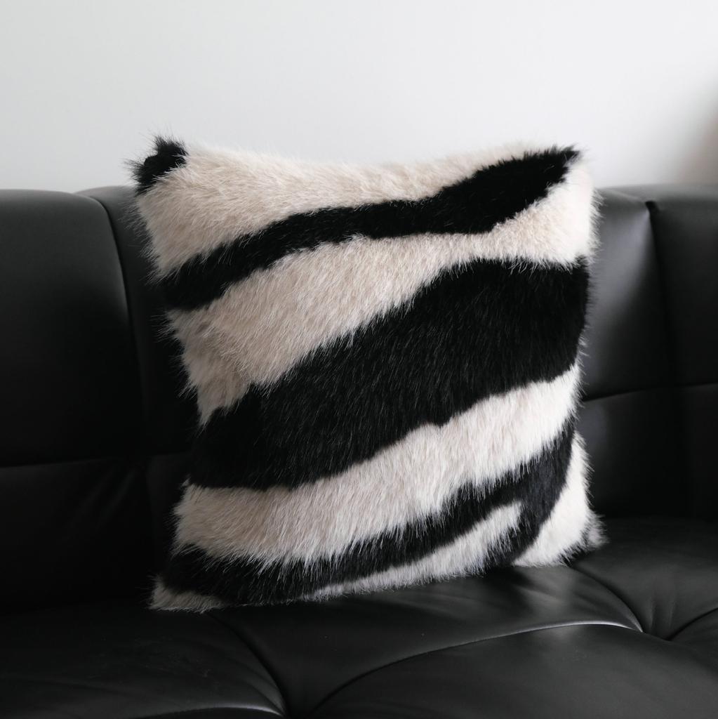 ins wind imitation mink pillow cover plush sofa black and white pillowcase simple striped living room display cushion cover