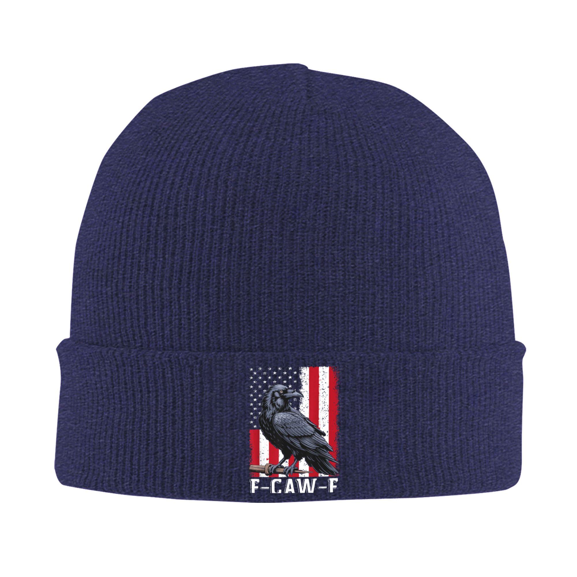

F-Caw-F Black Crow Black Bird USA Flag Vintage F-Caw-F Knitting Hat Beanie Hats Elastic Female Male Bonnet Hats Autumn Caps One Size