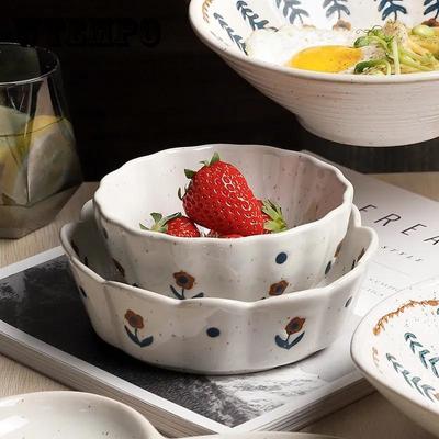 Creative Tableware Household Bowls and Plates Set Ceramic Plates Retro Literary Dishes Japanese-style Noodle Bowls Fish Dishes
