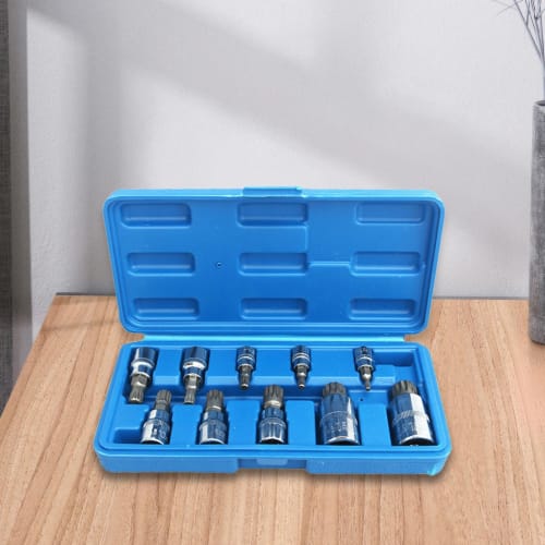 Okiyakusama Ripple Square Bit Socket Set, Torx Bit Socket Set, Triple Square Spline Bit Sockets, 10-Piece Set, M4-M18, 1/4 3/8 1/2 Drive, Repair Tool