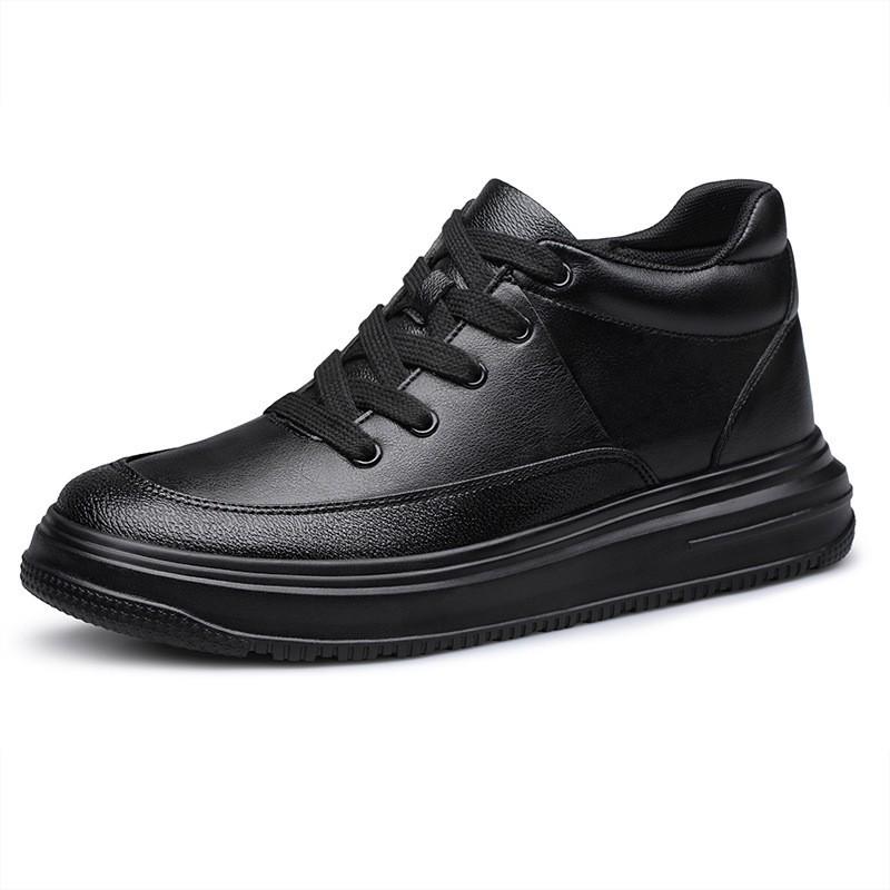 Men s Retro White High-Top Sneakers - Height-Increasing, Lace-Up, Thick Sole Cowhide Casual Shoes for Autumn and Winter 37