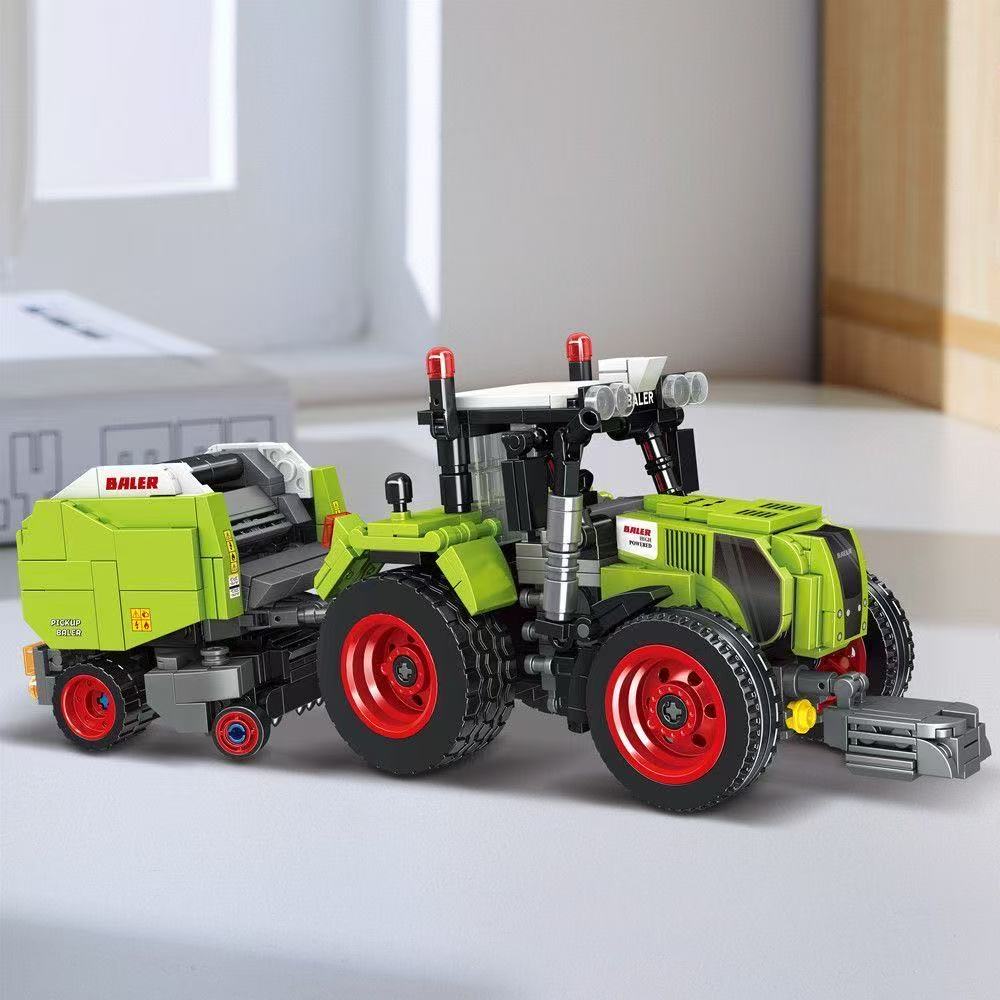 Bauernhoftraktor mit Ballenpresse Bausteine, Technic Landwirtschaftliches Fahrzeug, DIY STEM Montage Spielzeug für Sammler