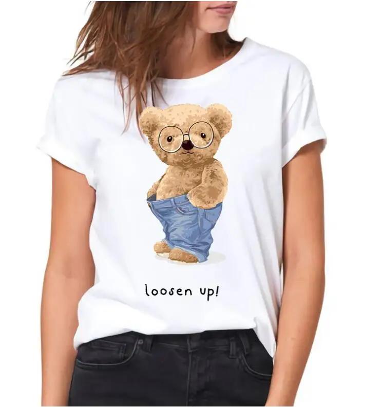 plus Size Trendy Teddy Bear Graphic Tee Casual Short-Sleeved T-Shirt Polyester Fabric Summer Top for Men