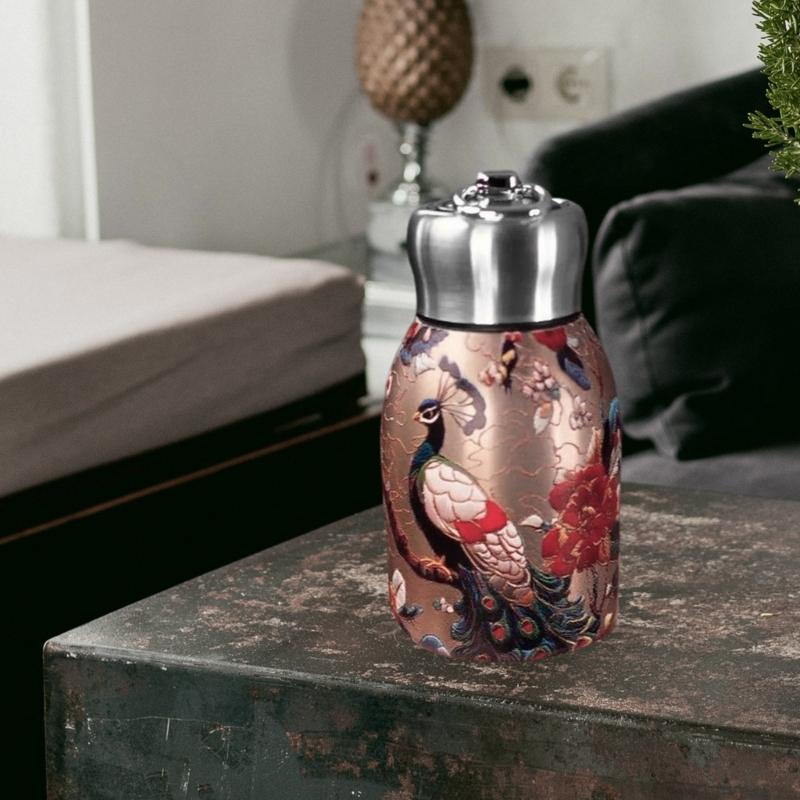 Thermal Insulated Mugs Chinese Peacocks Pattern Scratch Resistant Front 12Hour Beverage Protections Bottle