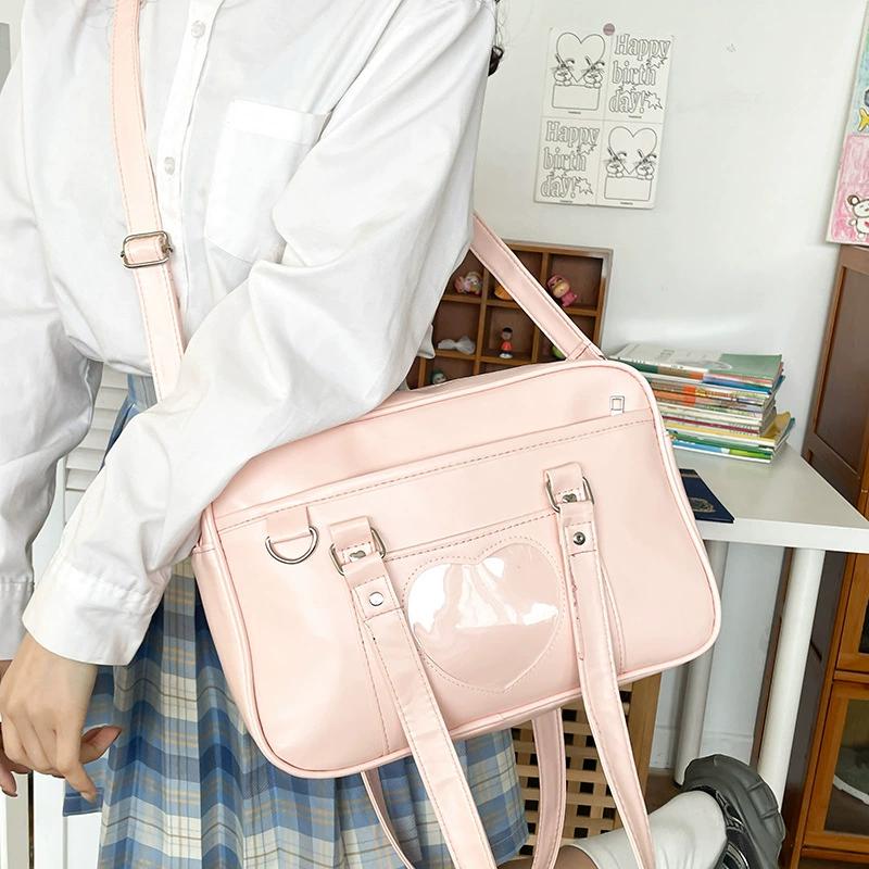 Japanese JK Uniform Bag Shoulder Messenger Commuter College Style Student Bag Love Backpack Student Soft Girl PU Female Bag