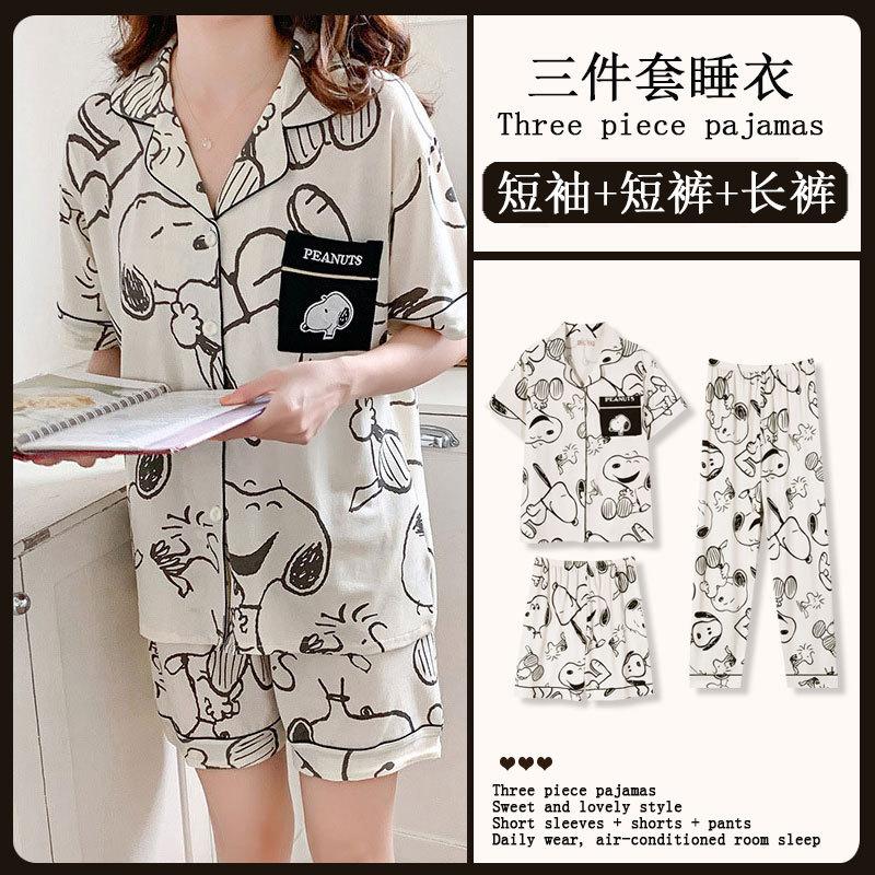 Mikko summer three-piece pajamas women's pure cotton short-sleeved trousers ins Japanese summer spring and autumn loungewear set