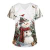 Dámský vánoční potisk volný výstřih do V kapsa krátký rukáv uniforma