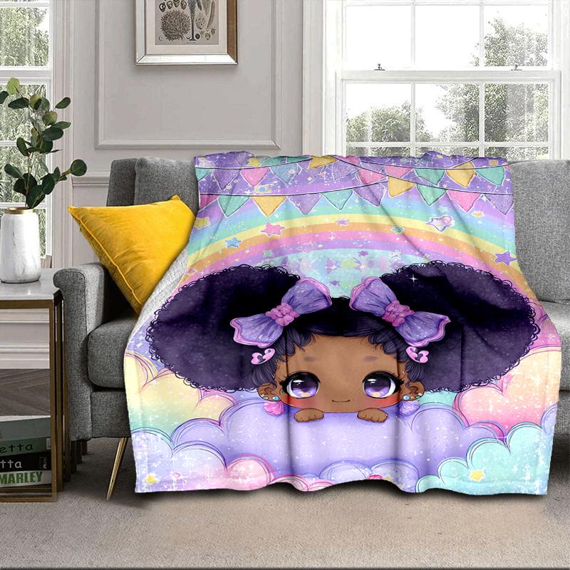 Black Princess Magic Celebration Blanket Flannel Blanket for Bed, Sofa, Camping, Hiking, Picnic Essentials, Gift for Family Fan Gifts