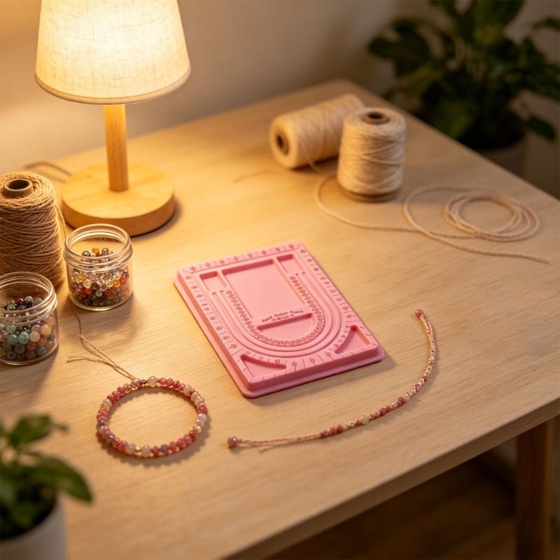 Bead Design Board for Necklace and Bracelet Making, Wood Beading Layout Tray with Channels and Sorting Compartments