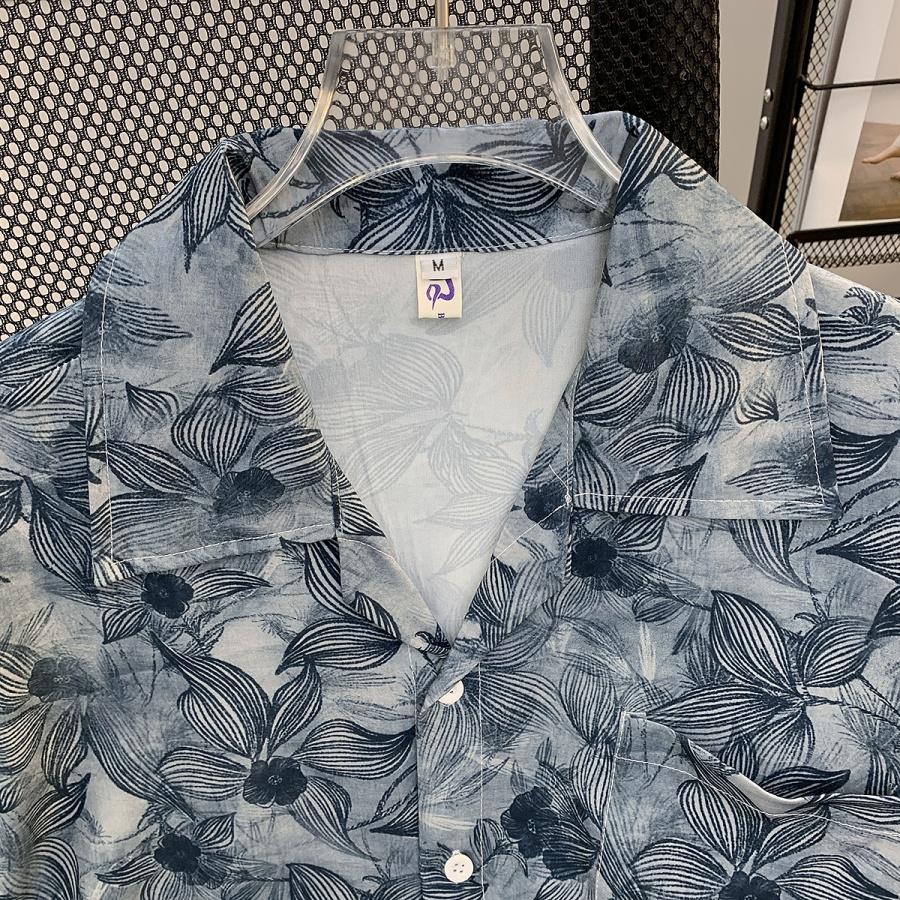 Summer Island Vacation Style Ice Silk Short Sleeve Floral Shirt Men's Hawaiian Cuban Collar Shirt Cool Fashion for Men