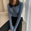 Women Tight Knit Pullover Top Long Sleeve Button O Neck Knitted Sweater for Spring Autumn