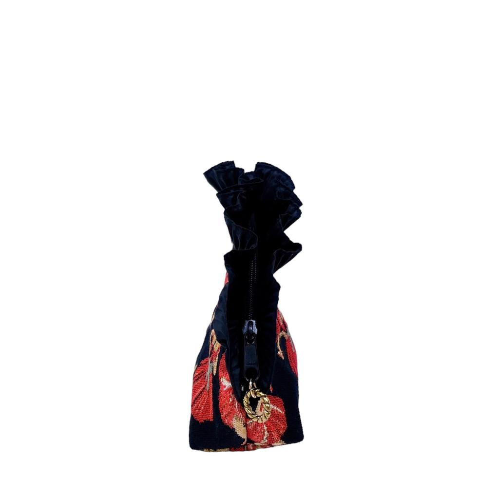 Frilled Made in Japan Ballerina Pouch, Gobelin, - - (Black Ballerina/Red Dress) "Belle Blanche"