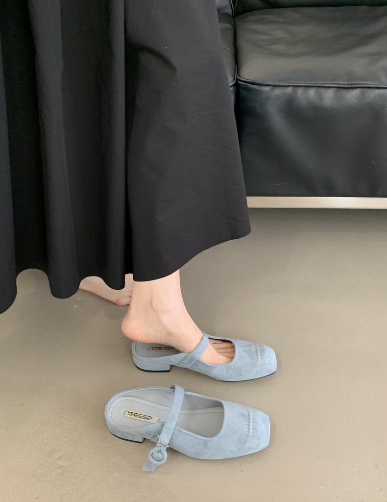 Spring 2025 new one-word with soft sole square head versatile flat-soled single shoes women's fashion shallow mouth Mary Jane shoes