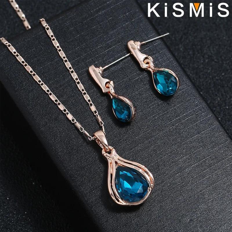 Luxury Women Water Drop Necklace Earring Jewelry Sets Fashion Party Accessories 3 Piece Set