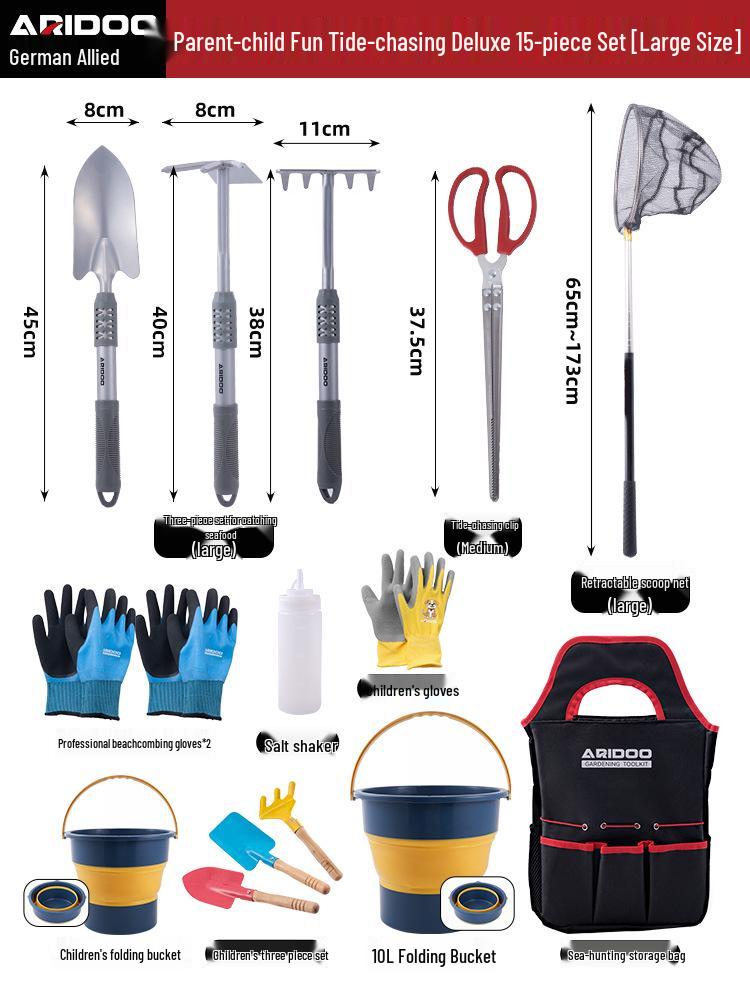 Tide-Chasing Tool Kit: Children's and Adults' Seaside Sand and Clam Digging Set with Shovel and Clips