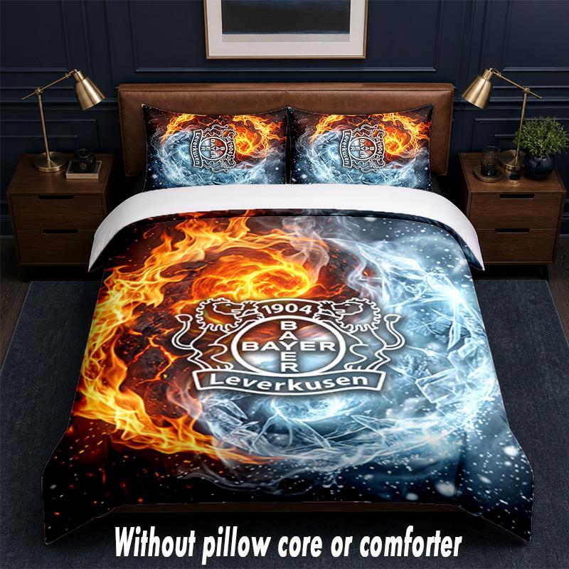 Bayer Leverkusen Football Design Bed Bedding Set 1 Duvet Cover + 2 Pillowcases Soft Breathable Household Bed Linens
