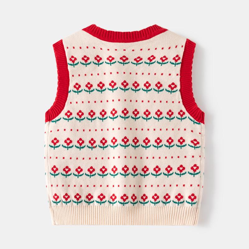 Children's Floral Knit Vest Spring Girls Double Jacquard Sweater Vest