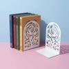 2Pcs Hollow Design Rose Bookends Metal Book Ends Durable Book Supports  Study Room