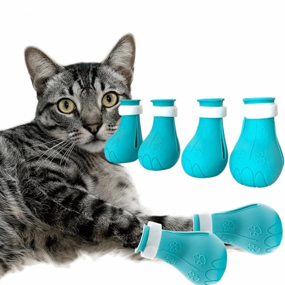 4PCS New Anti Scratch Cat Foot Cover Adjustable Multifunctional Pet Shoes Soft Silicone Cat Claw Foot Cover
