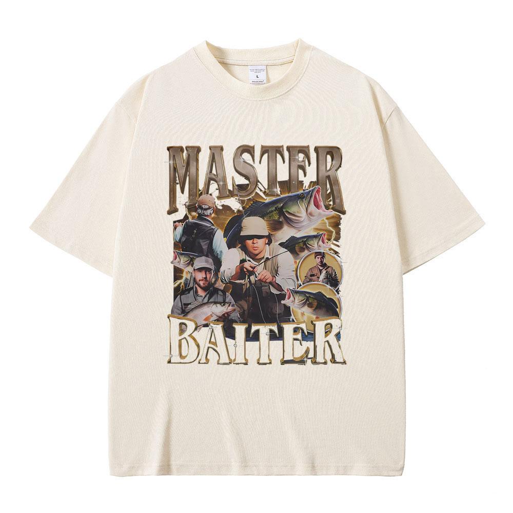 Master Baiter Fisch Angeln Lustiges Meme T-Shirts Herren Damen Lässig Vintage Baumwolle Kurzarm Übergroßes T-Shirt Streetwear Unisex