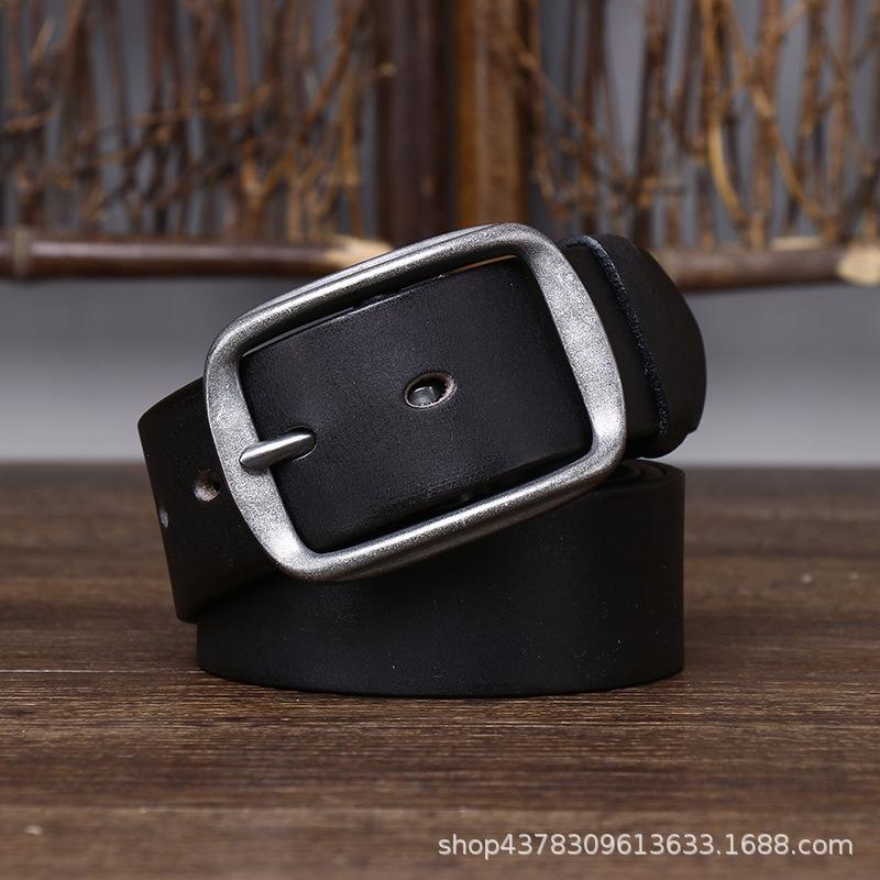 Men's Leather Belt Handmade Retro Distressed First Layer Pure Cattlehide Stainless Steel Buckle Genuine Leather Jeans Belt