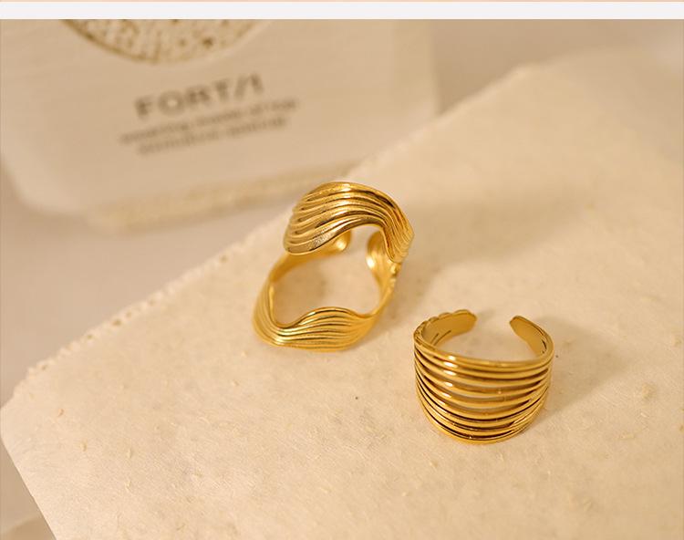 Adjustable Irregular Titanium Steel Gold-Plated Ring Set