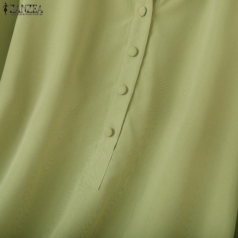 ZANZEA Women Casual Round Neck Solid Color Loose 3/4 Sleeve Blouse