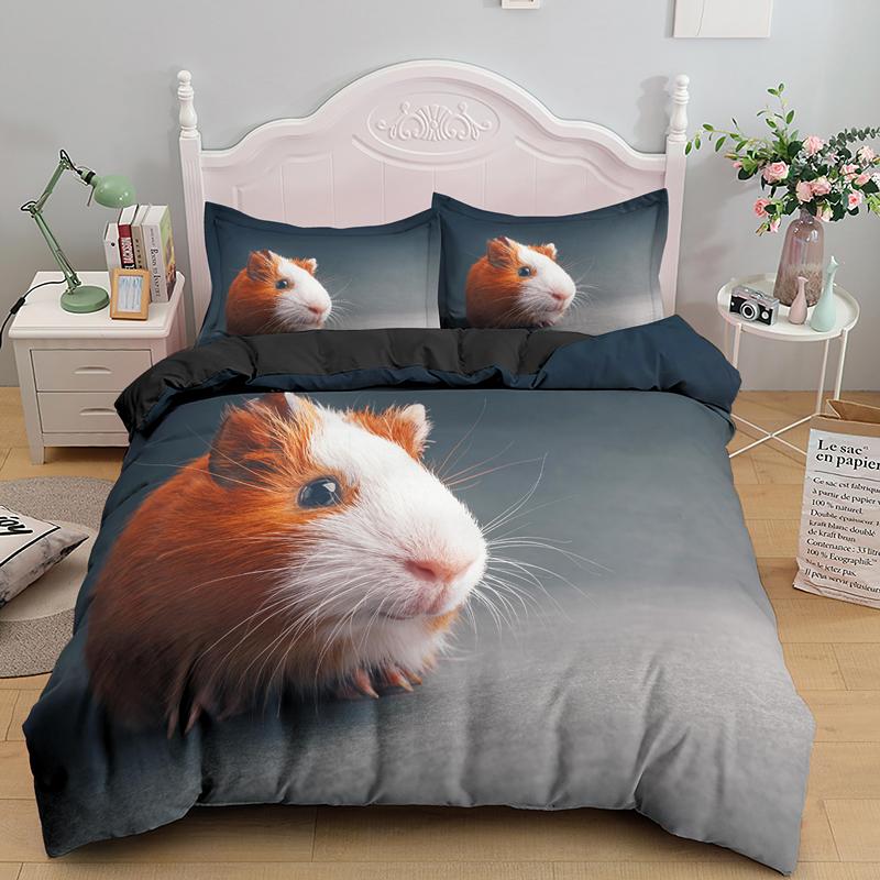 3D Guinea Pig Soft Duvet Cover King Quen Lovely Hamster Beding Set For Children Kids Boy Girl Animal Pet Mouse 2/3pcs Comfortable Quilt Cover