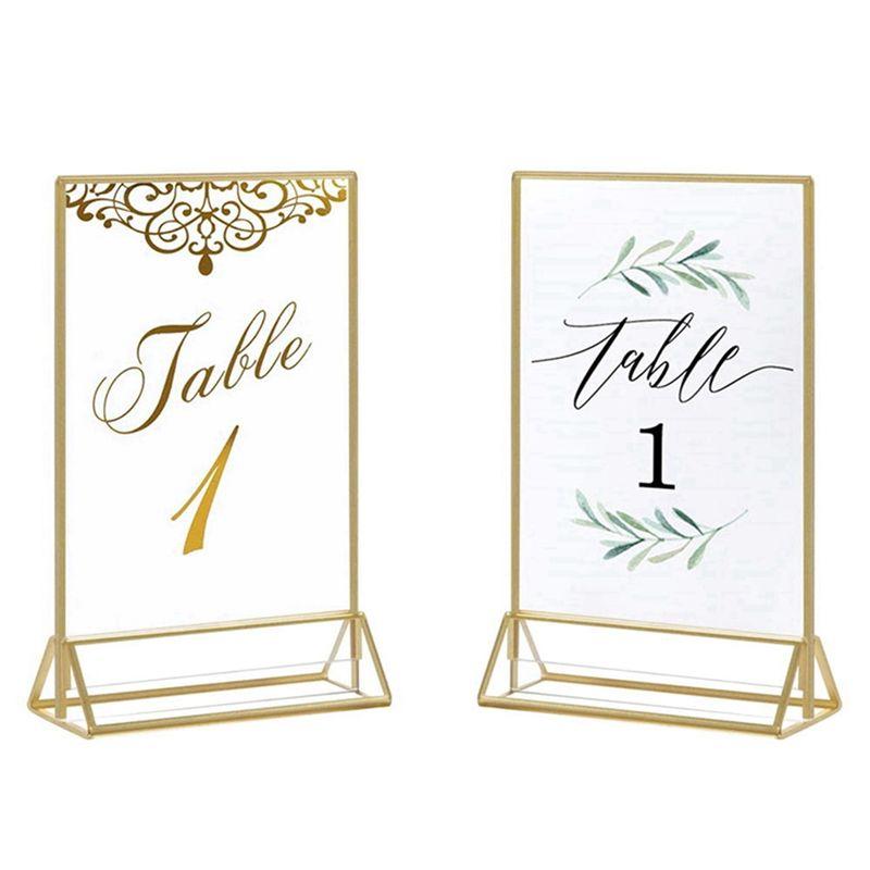 A84E-2X Acrylic Sign Holder Gold Picture Frame Double Sided Clear Display Stand, Gold Acrylic Frames For Home Shop Restaurant
