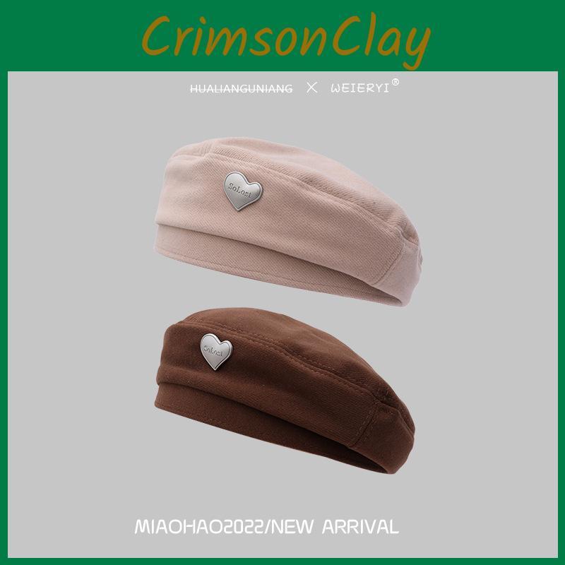Elegant Cotton Heartpatterned Beret For Women Fashionable Accessory Fall For