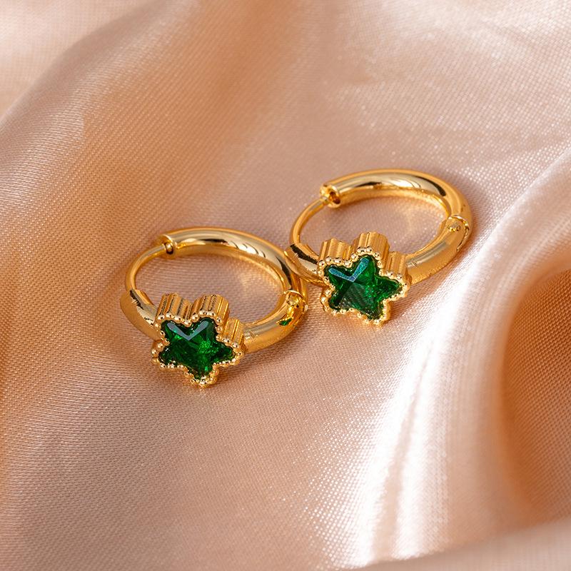 Hochwertige Edelstahl-Sternohrringe mit Vintage-Smaragd- und Zirkonkristallen