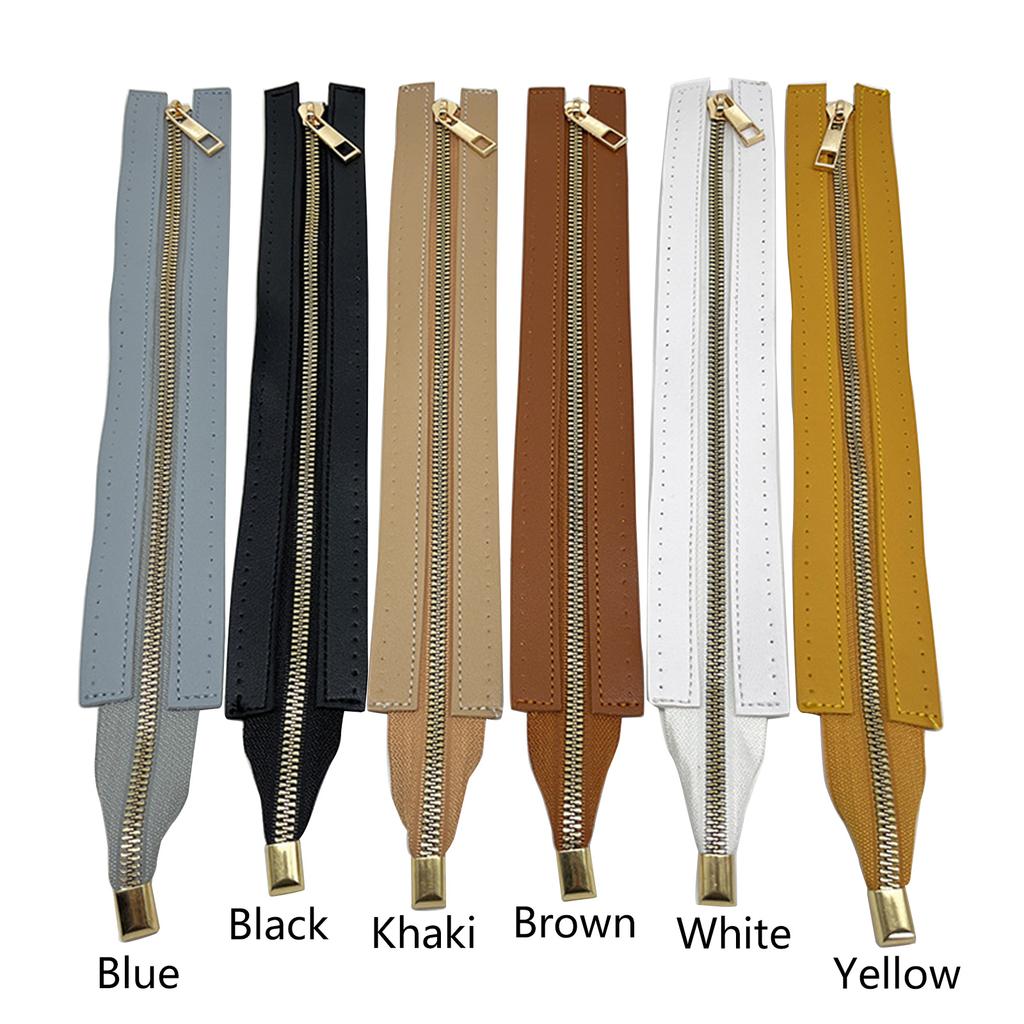 30cm PU Leather Zipper with Holes Metal Zipper DIY Zipper Replacement Hardware Zipper Accessories for Sewing Handbag