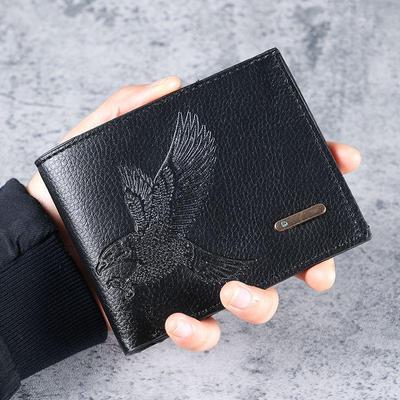 Portefeuille Fin Homme 2024: Porte-cartes et porte-monnaie en cuir souple à motif aigle