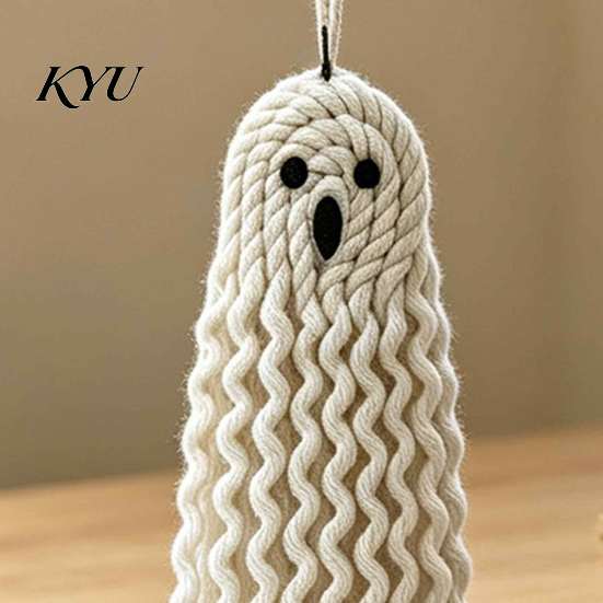 Bohemian Ghost Wall Decor Handmade Cotton Rope Hanging Ornament for Halloween, Indoor Outdoor Rustic Festive Atmosphere Props Pendent Front