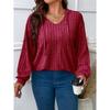 Autumn and Winter Solid Color Plus Size Top V-neck Hooded Long Sleeved Loose Women's T-shirts