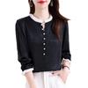 Beaded French Light Luxury Satin Shirt with Contrast Stitching - Spring 2025 Xiaoxiang Style Women's Top