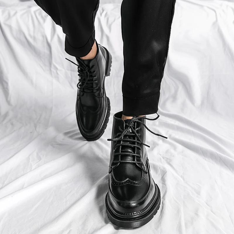 Fashion Trend Men's Boots Black Sneakers Outdoor Low Top Combat Boots Punk Shoes Men's Casual Leather Street Style Ankle Boots Men MO-25