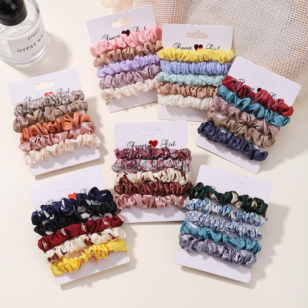 5Pcs/Set Fashion Korean Scrunchies Hairband Print Leopard Scrunchie Set Ladies Elastic Hair Band Headwear Women Hair Accessories