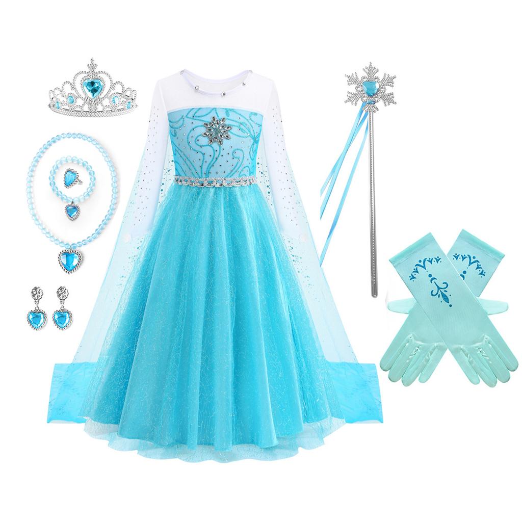 Toddler Little Girls Blue Snow Queen Elsa Birthday Party Cosplay Halloween Easter Dress Girls Stage Performance Holiday Dress